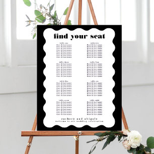 Modern Bold Scalloped Border Black White Wedding Poster