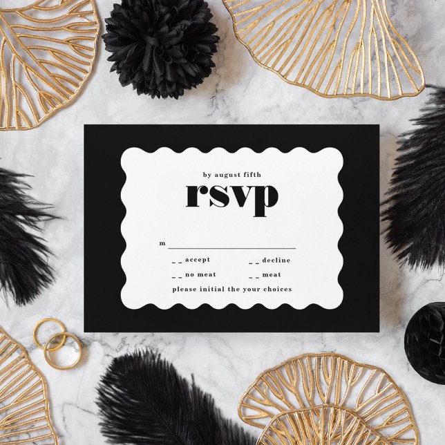 Modern Bold Scalloped Border Black White Wedding RSVP Card (Creator Uploaded)