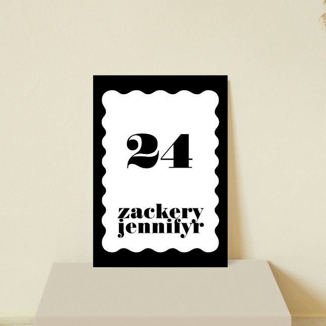 Modern Bold Scalloped Border Black White Wedding Table Number (Creator Uploaded)