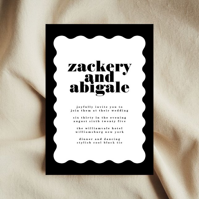 Modern Bold Scalloped Border White Black Wedding Invitation (Creator Uploaded)