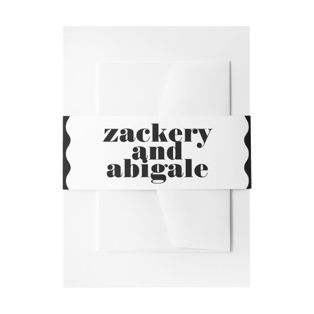 Modern Bold Scalloped Border White Black Wedding Invitation Belly Band (Front Example)
