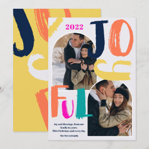 Modern bold script 2 photos arch Joyful Christmas Holiday Card