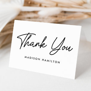 Modern Bold Script Black and White Baby Shower Thank You Card