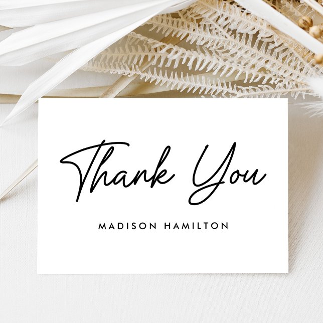 Modern Bold Script Black and White Baby Shower Thank You Card (Creator Uploaded)
