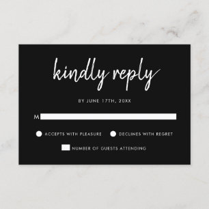 Modern Bold Script Black And White Wedding RSVP Card