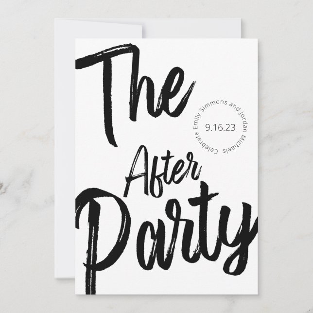 Modern Bold Script Black White After Party Wedding Invitation (Front)