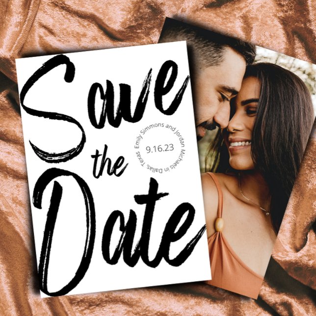 Modern Bold Script Black White Photo Save the Date Invitation (Creator Uploaded)