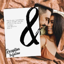 Modern Bold Script Black White "&" Photo Wedding I
