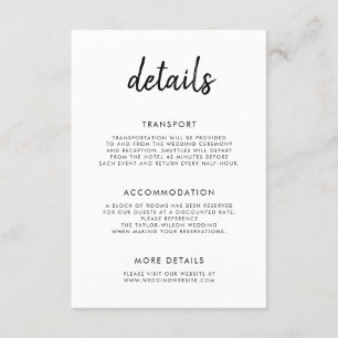 Modern Bold Script Black White Wedding Details Enclosure Card