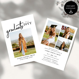 Modern Bold Script Graduate 4 Photo Graduation Invitation
