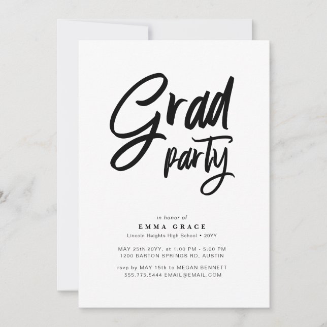 Modern Bold Script Graduation Grad Party Invitation (Front)