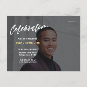 Modern Bold Script Minimal Photo Graduation Party Invitation Postcard