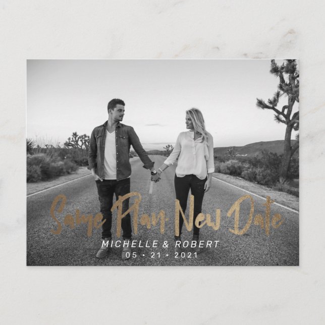 modern bold script photo change the date postcard (Front)