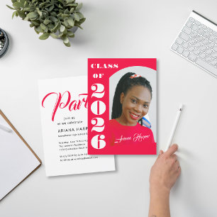 Modern Bold Script Pink Graduation Party Invitation