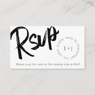 Modern Bold Script QR Code Black White Minimalist Enclosure Card