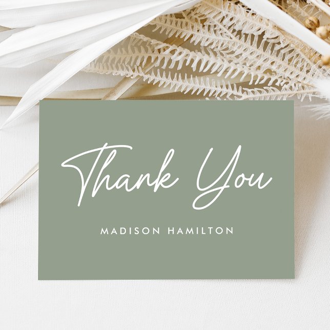 Modern Bold Script Sage Green Baby Shower Thank You Card (Creator Uploaded)