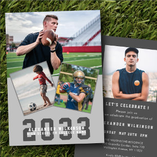 Modern Bold Script Sporty Guy 4 Photo Graduation Invitation