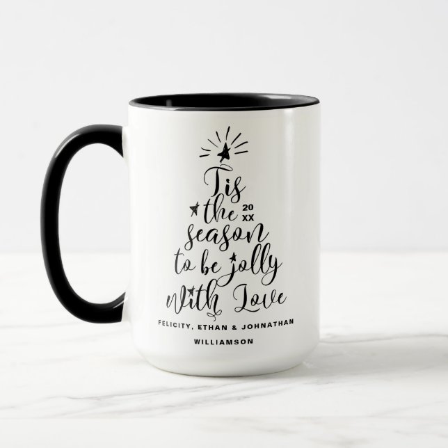 Modern Bold Script Typography Christmas Tree Mug (Left)