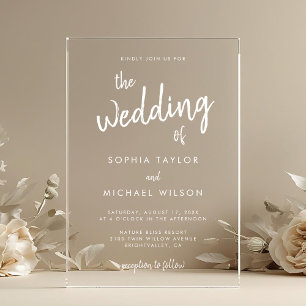 Modern Bold Script White Wedding Acrylic Invitations