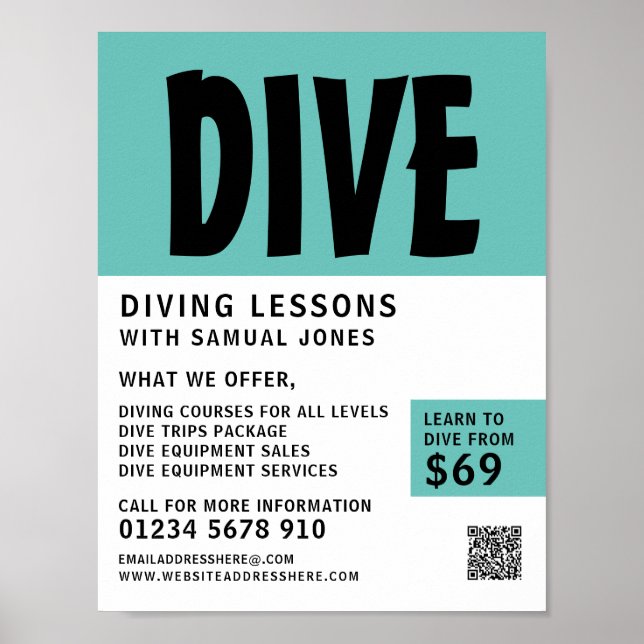 Modern Bold, Scuba Diving Lesson Advertising Poster (Front)