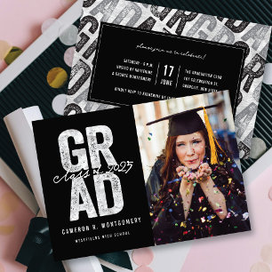 Modern Bold Silver GRAD Stylish Photo Graduation Announcement