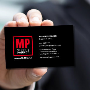 Modern Bold Square Monogram Logo Black Red  Business Card