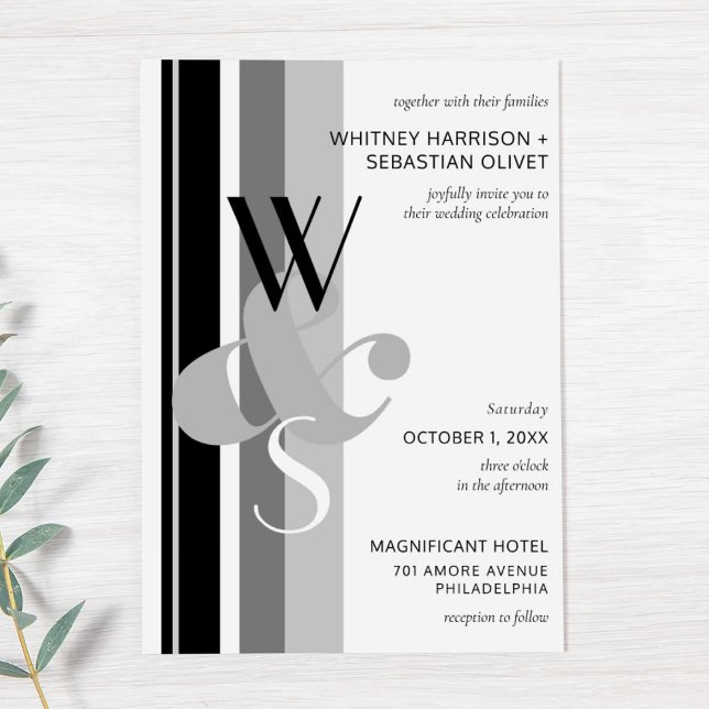 Modern Bold Stripe Monogram Ampersand Wedding Invitation (Creator Uploaded)
