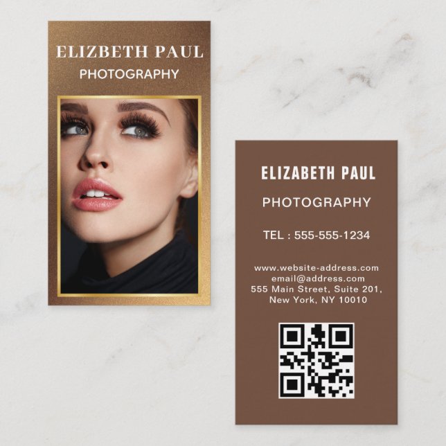 Modern Bold Stylish Typography Photography qr code Business Card (Front/Back)