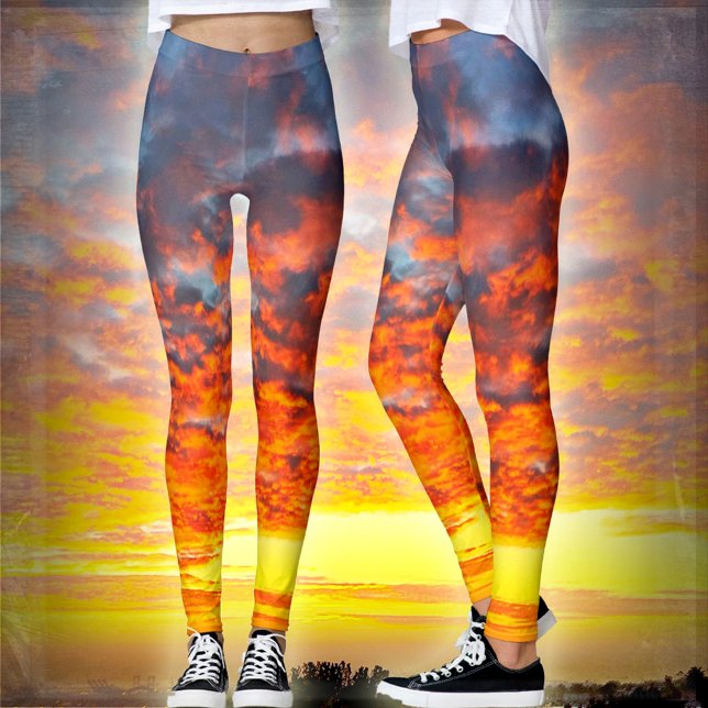 Modern bold sunset orange yellow clouds photo chic leggings (Creator Uploaded)