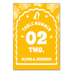 Modern Bold Sunshine Wavy Arch Photo Wedding Table Number
