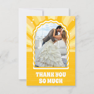 Modern Bold Sunshine Yellow Wavy Arch Photo Thank You Card