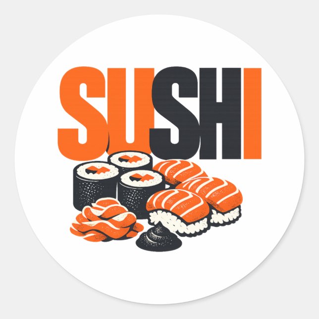 Modern Bold Sushi Graphic Art Classic Round Sticker (Front)