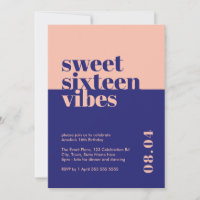 Modern Bold Sweet Sixteen Vibes Pink Birthday 