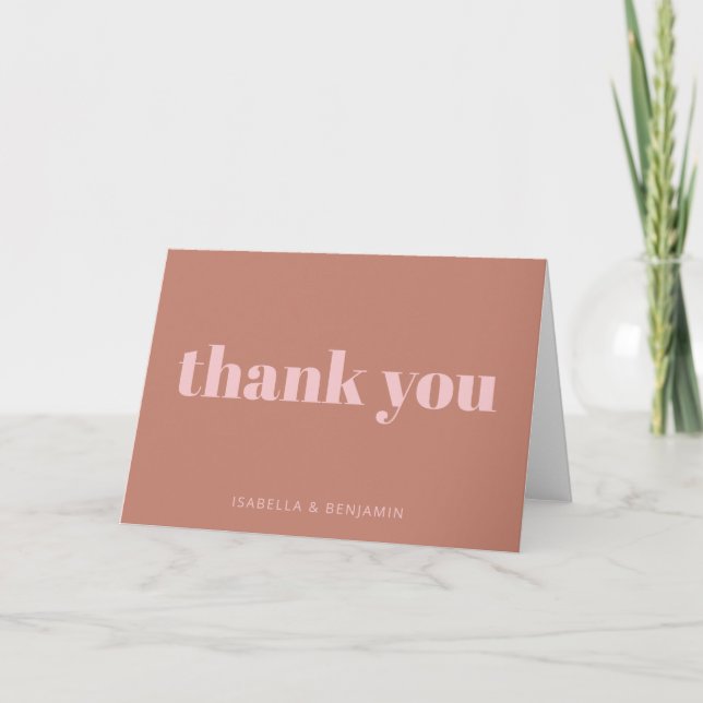 Modern Bold Terracotta Pink Personalised Wedding Thank You Card (Front)