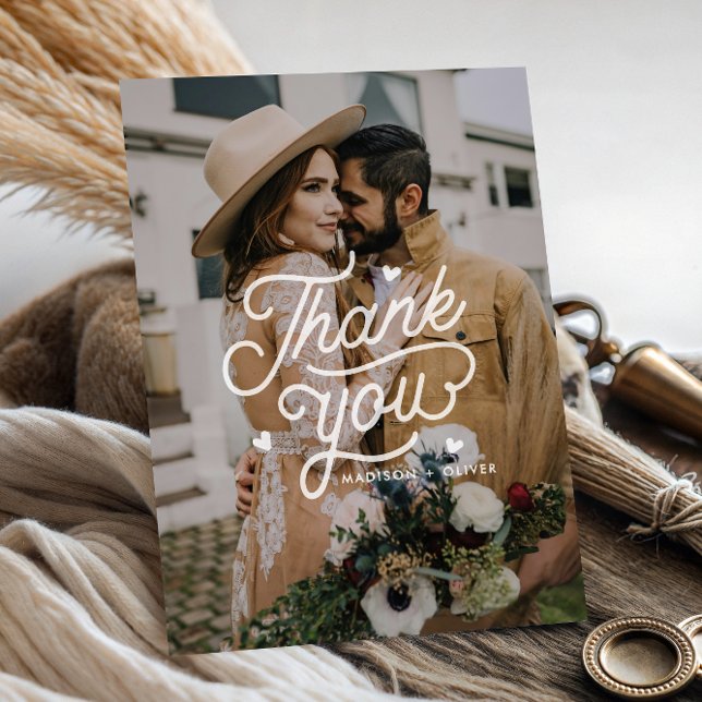 Modern Bold Thank You Typography Photo Wedding Postcard (Creator Uploaded)