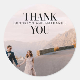 Modern Bold Thank You Wedding Photo Round Sticker