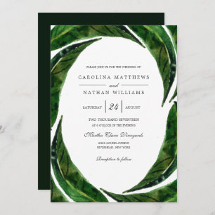 Modern Bold Tropical Leaves Wedding Dark Invitation