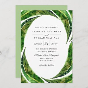 Modern Bold Tropical Leaves Wedding    Light Invitation