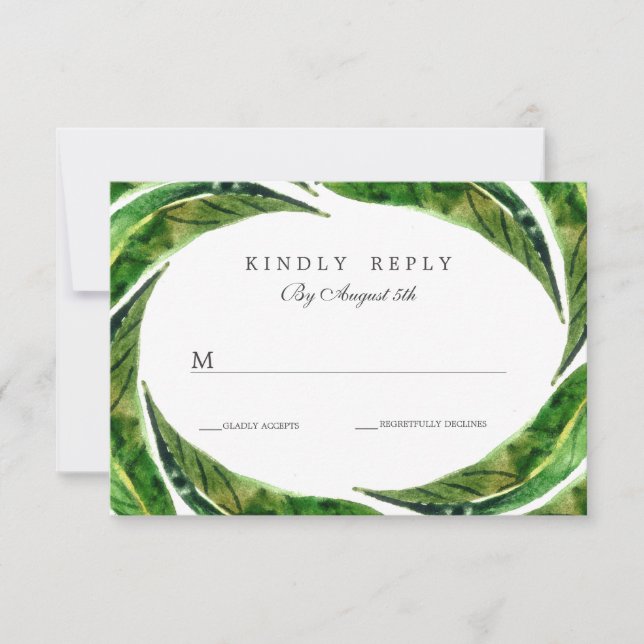 Modern Bold Tropical Leaves Wedding RSVP | Light (Front)