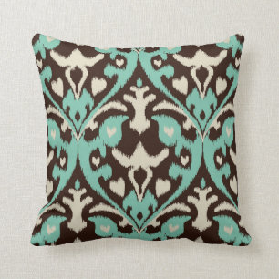 Modern bold turquoise brown ikat tribal pattern cushion