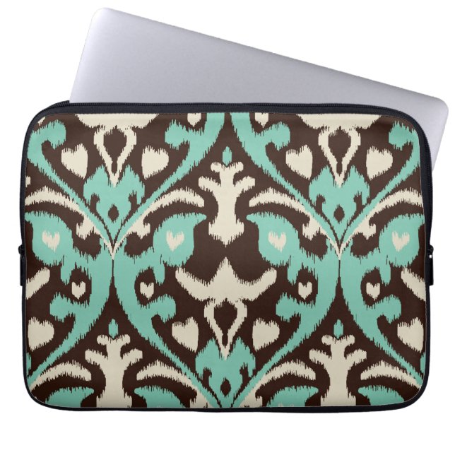 Modern bold turquoise brown ikat tribal pattern laptop sleeve (Front)