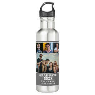 Modern Bold Typography 4 Photo Collage Graduation 710 Ml Water Bottle