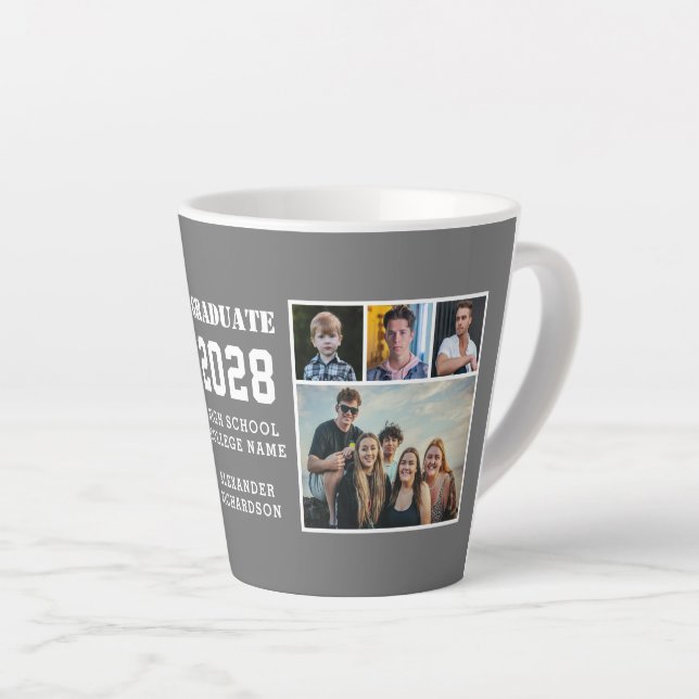 Modern Bold Typography 4 Photo Collage Graduation Latte Mug (Right Angle)