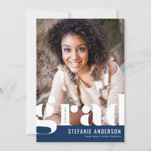 Modern Bold Typography Blue Photo Graduation Announcement
