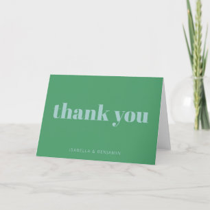 Modern Bold Typography Bright Green Blue Wedding Thank You Card