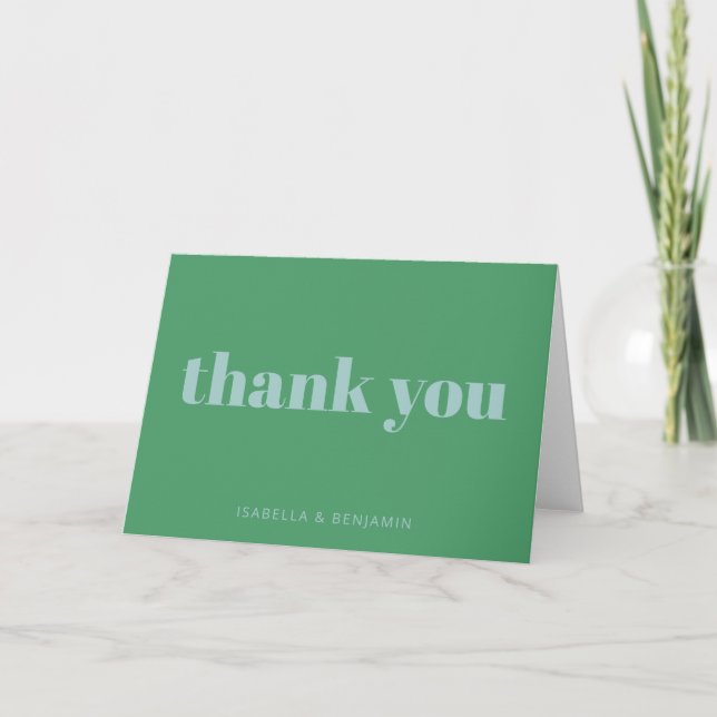 Modern Bold Typography Bright Green Blue Wedding Thank You Card (Front)