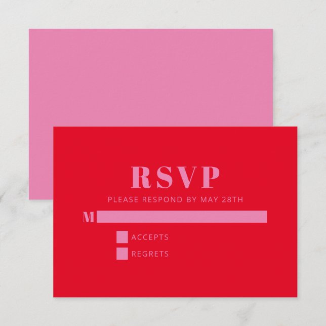 Modern Bold Typography Bright Pink and Red Wedding RSVP Card (Front/Back)