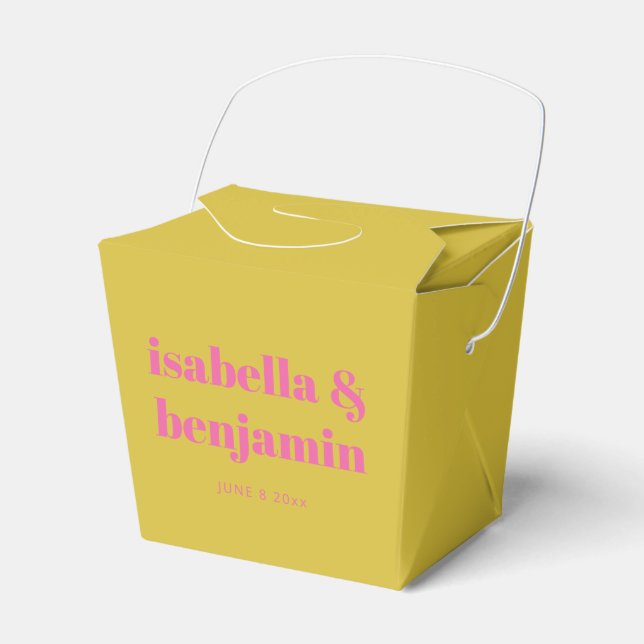Modern Bold Typography Bright Pink Yellow Wedding Favour Box (Front Side)