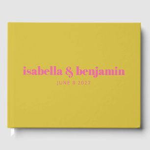 Modern Bold Typography Bright Pink Yellow Wedding Guest Book