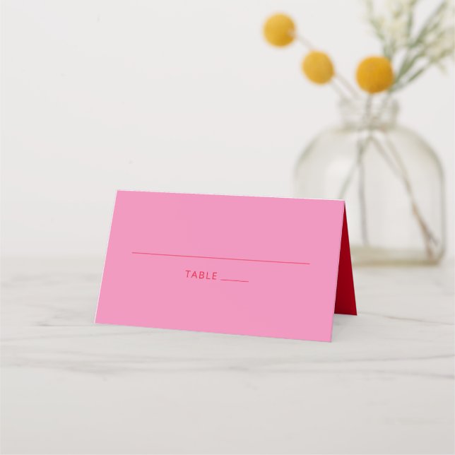 Modern Bold Typography Bright Red and Pink Wedding Place Card (Front)